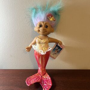 Vintage Russ Mermaid Troll Doll 11" Iridescent Tail Blue Purple Hair 1990s